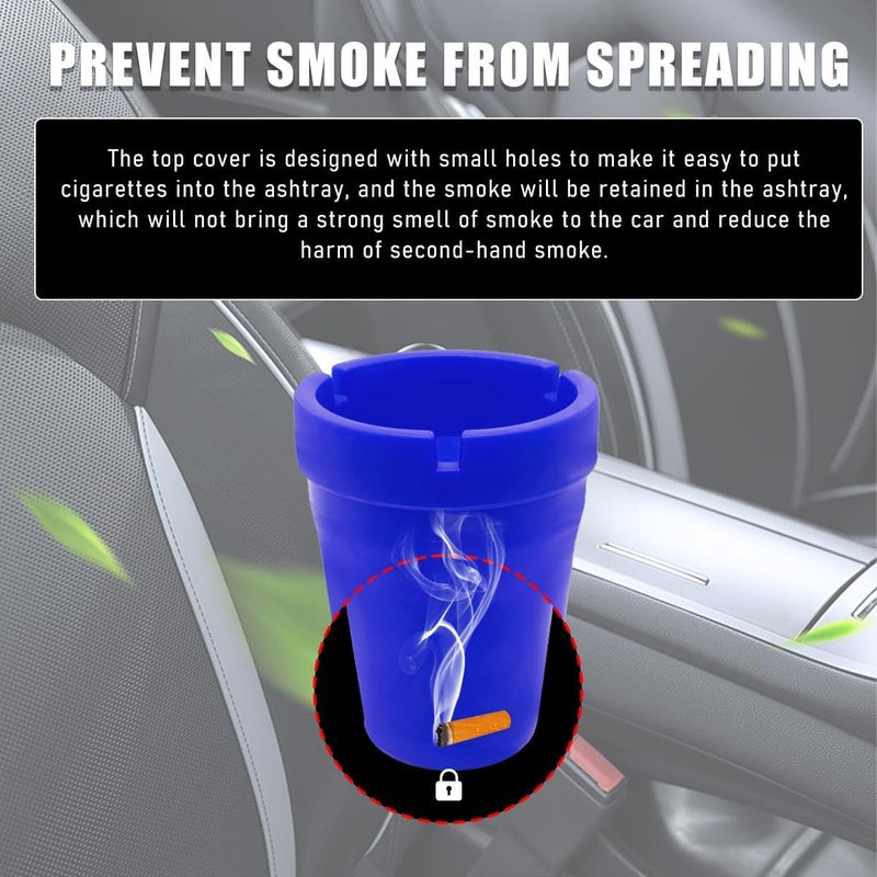 Yourkar Car Ashtray, Smokeless Smellproof Self-Extinguishing Auto Ashtray, Portable Mini Vehicle Cigarette Trash Can for Home Office, Universal Car Ashtray Fits Most Cup Holder (Blue) - Image 4